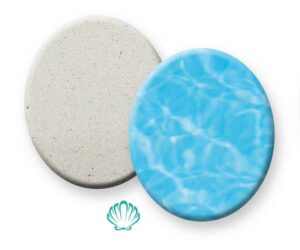 Pebble Fina Sample Finish with water color and Shimmering Sea icon - Cielo Blue
