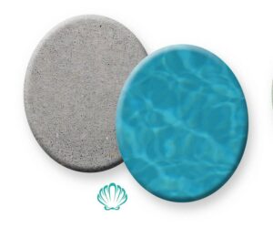Pebble Fina Sample Finish with water color and Shimmering Sea icon - Grigio