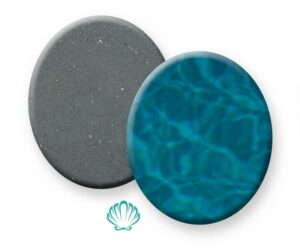 Pebble Fina Sample Finish with water color and Shimmering Sea icon - Steel Gray