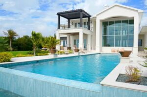 pool with infinity edge in the backyard of a Port Charlotte waterfront home