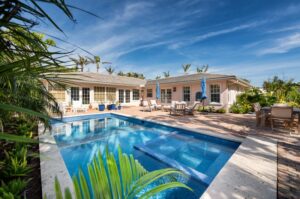 pool in backyard of tropical Florida home